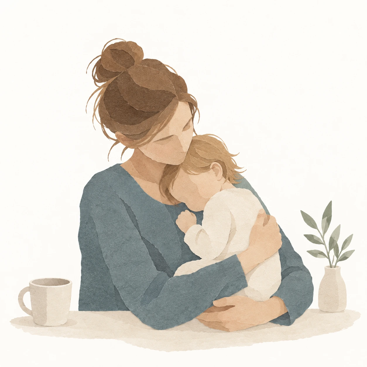 Une mère fatiguée tient dans ses bras son jeune enfant endormi